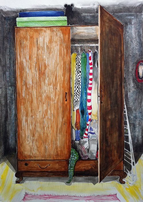 Wardrobe, 2011. (75x 95 cm) Watercolor, pen & ink.