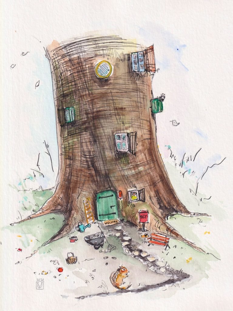 Chip's House, 2021. (31,5 x 23,5 cm) Watercolor, graphite, pen & ink.